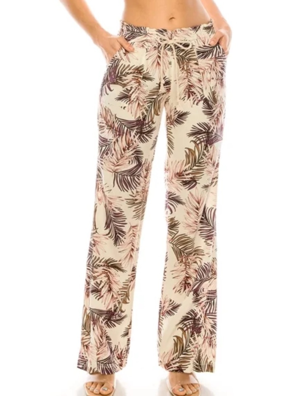 Cali1850 tropical palm-print linen-blend lounge pants